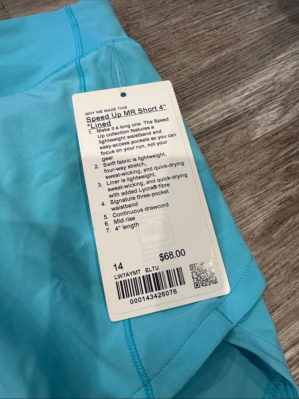 NEW with tags! Lululemon Speed Up Mid-Rise Lined Short 4" Electric Turquoise - Picture 2 of 5
